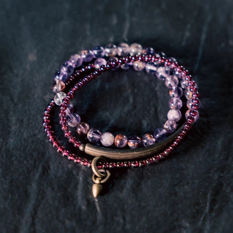6 mm Amethyst & 4 mm Granat Balance Armband Unisex