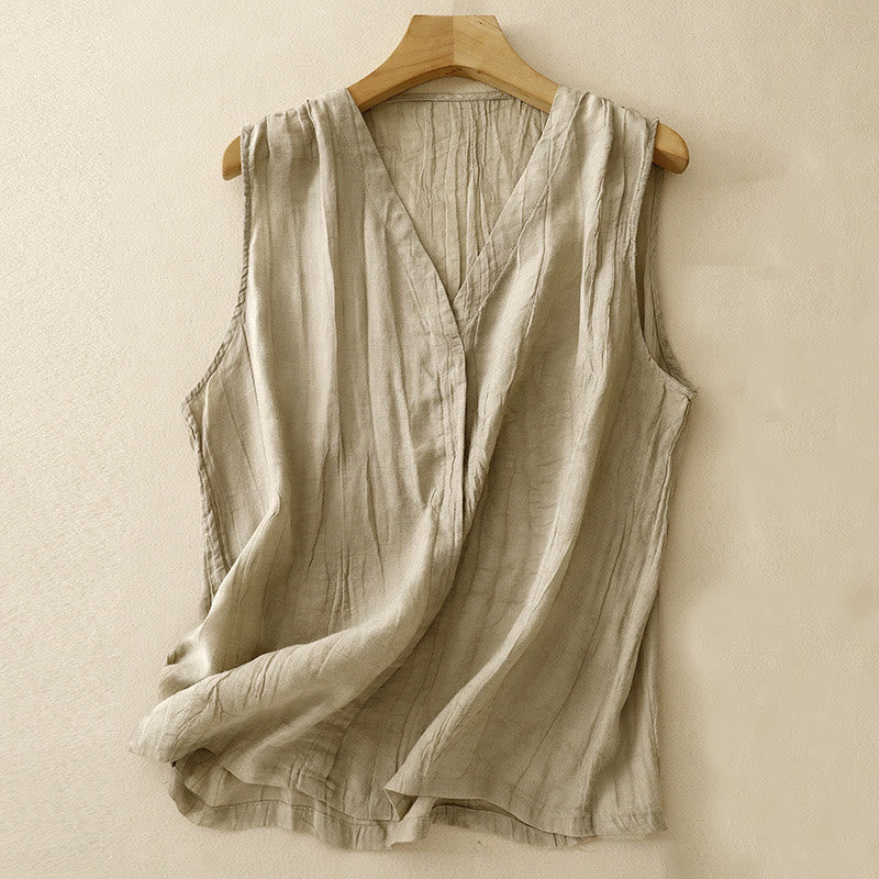 Weste aus Baumwollleinen mit V-Ausschnitt | Lässiges Yoga-Top für Damen