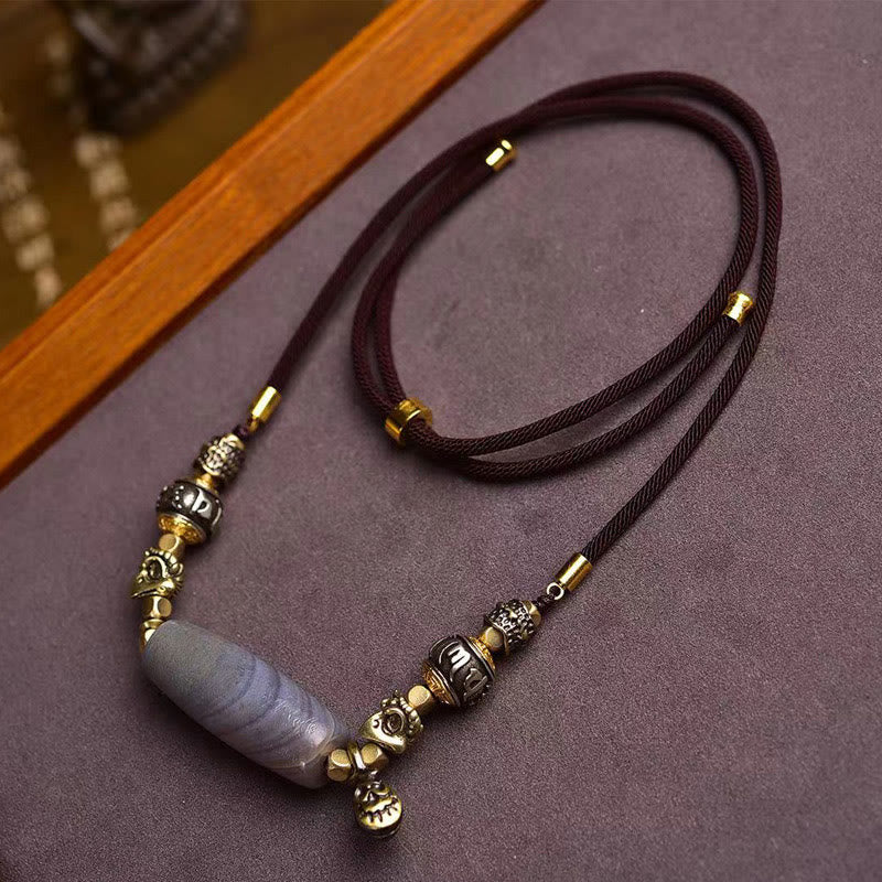 Om Mani Padme Hum Dzi Bead Protection Necklace 50cm