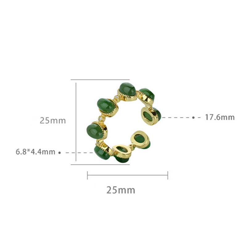 Verstellbarer Ring aus 925er Sterlingsilber mit Hetian-Cyan-Jade