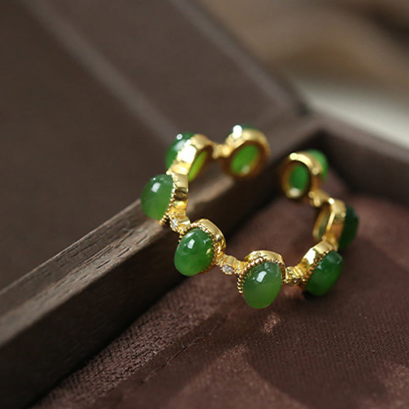 Verstellbarer Ring aus 925er Sterlingsilber mit Hetian-Cyan-Jade