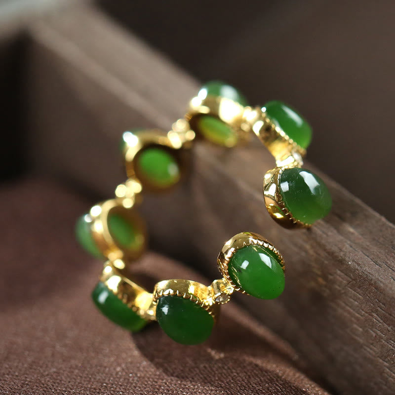 Verstellbarer Ring aus 925er Sterlingsilber mit Hetian-Cyan-Jade