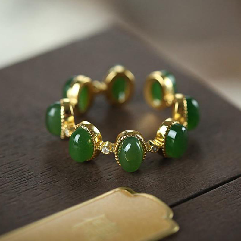 Verstellbarer Ring aus 925er Sterlingsilber mit Hetian-Cyan-Jade
