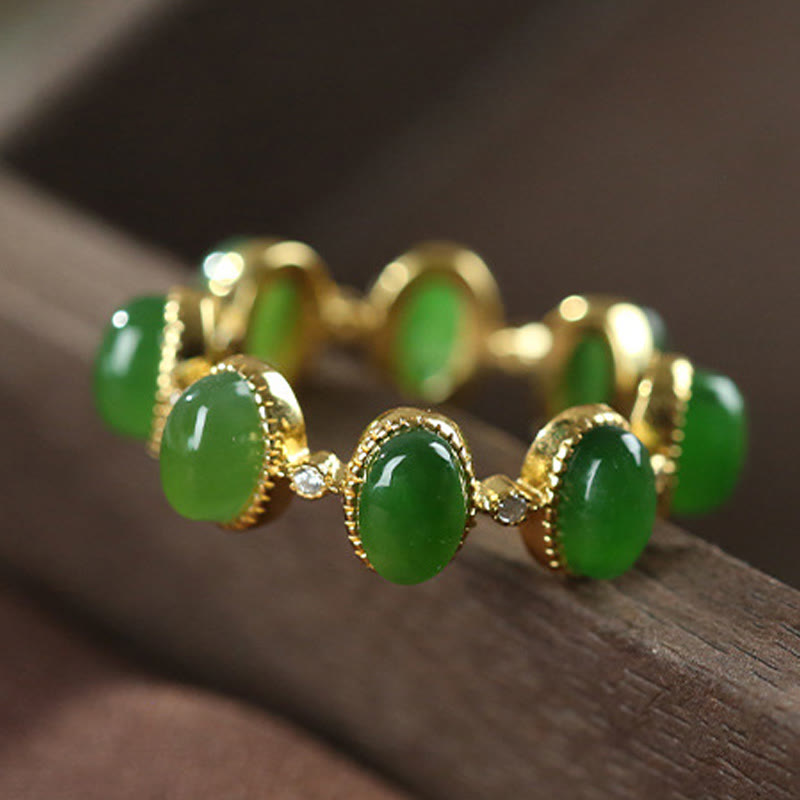 Verstellbarer Ring aus 925er Sterlingsilber mit Hetian-Cyan-Jade