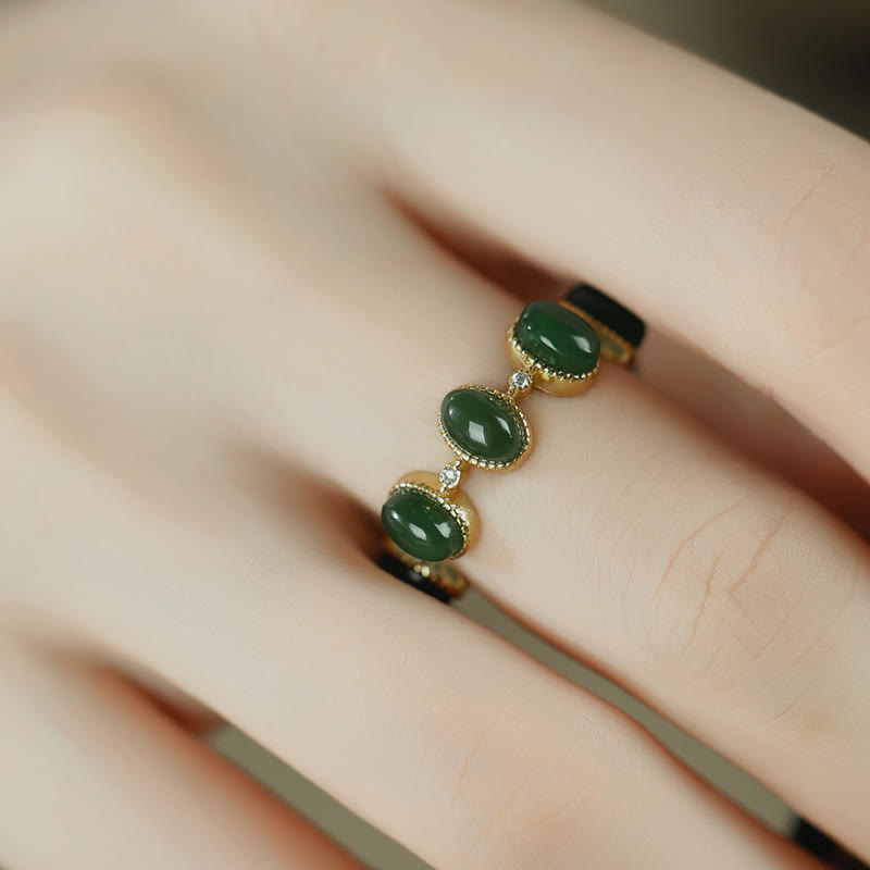 Verstellbarer Ring aus 925er Sterlingsilber mit Hetian-Cyan-Jade