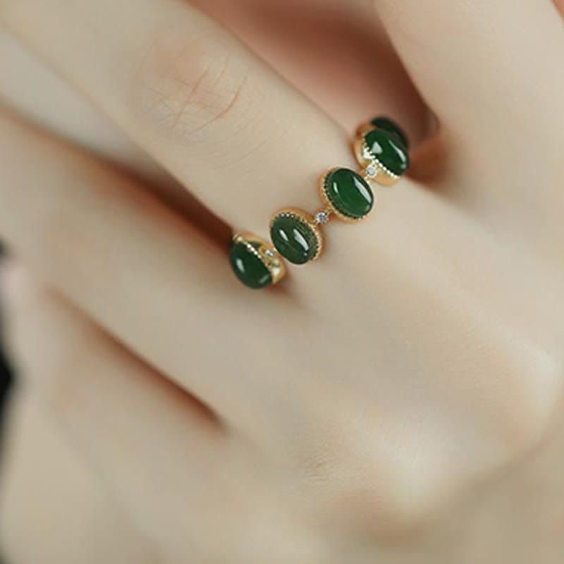 Verstellbarer Ring aus 925er Sterlingsilber mit Hetian-Cyan-Jade
