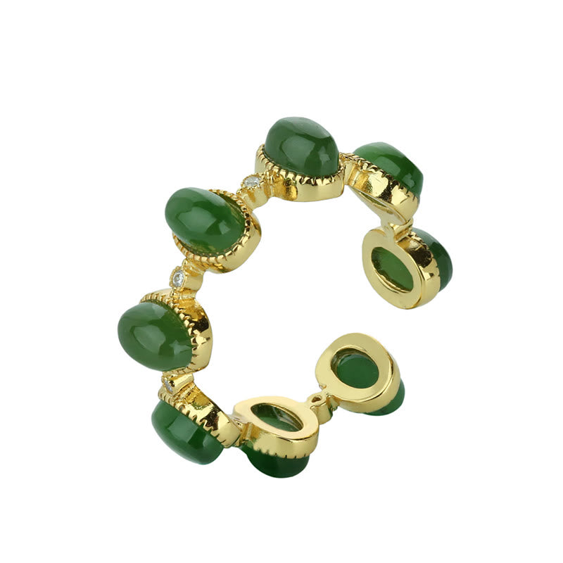 Verstellbarer Ring aus 925er Sterlingsilber mit Hetian-Cyan-Jade