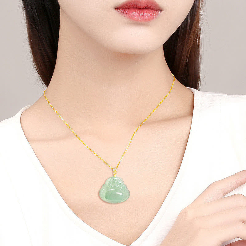 Jade-Halskette „Lachender Buddha“ aus 925er Sterlingsilber für Wohlstand