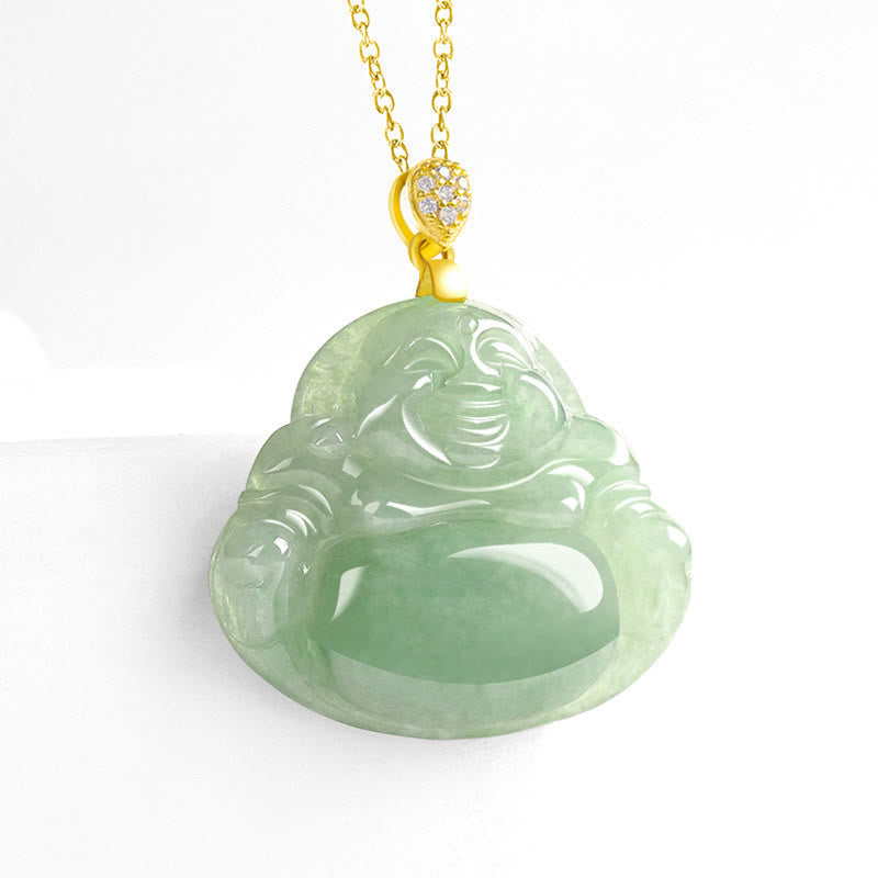 Jade-Halskette „Lachender Buddha“ aus 925er Sterlingsilber für Wohlstand