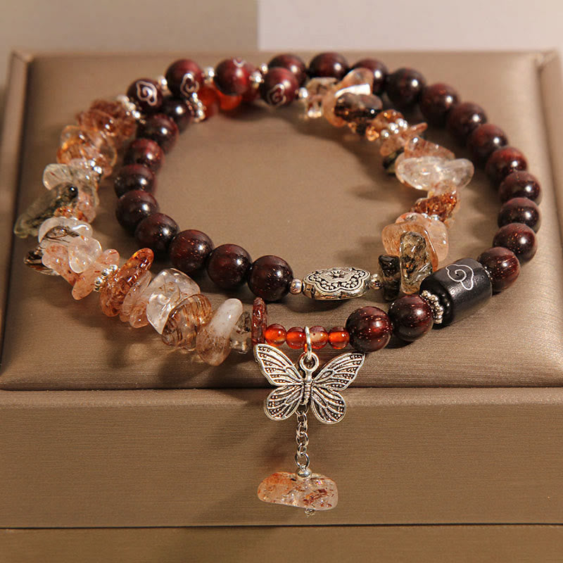 Armband mit spirituellem Schutz aus Rutilquarz und rotem Sandelholz