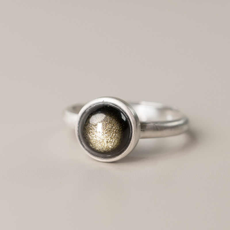 Verstellbarer Ring aus goldfarbenem Obsidian, 16 x 12 mm, zum Schutz des Reichtums