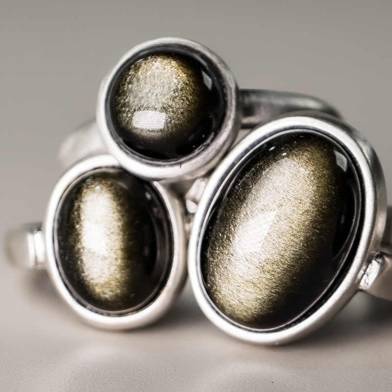 Verstellbarer Ring aus goldfarbenem Obsidian, 16 x 12 mm, zum Schutz des Reichtums