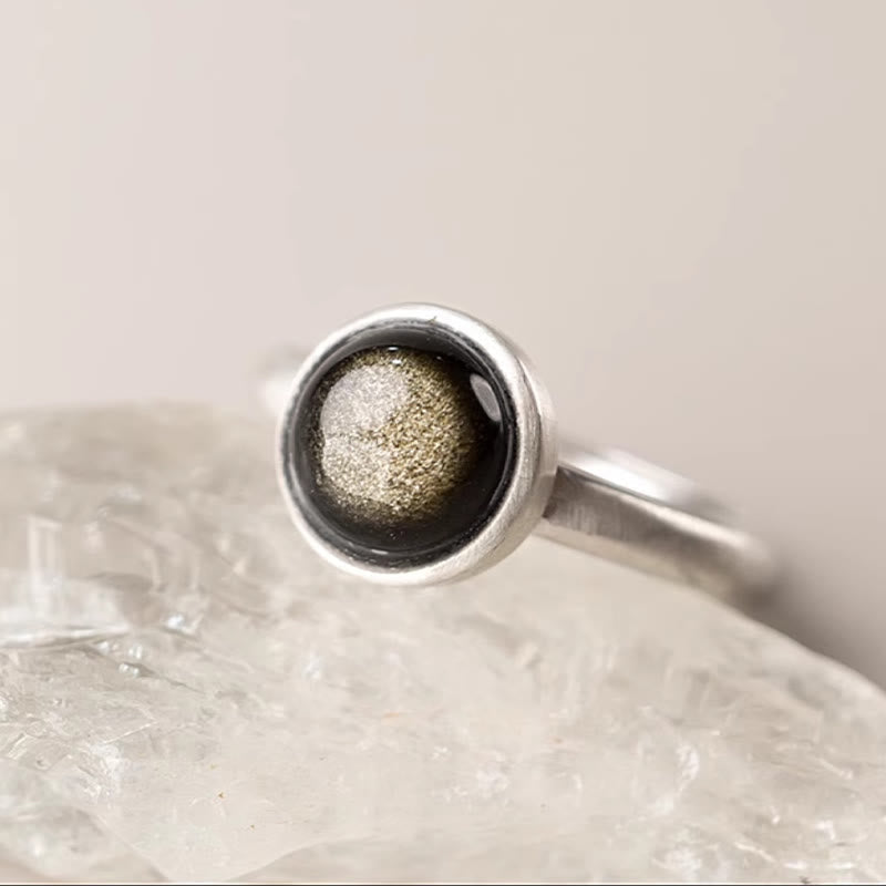 Verstellbarer Ring aus goldfarbenem Obsidian, 16 x 12 mm, zum Schutz des Reichtums