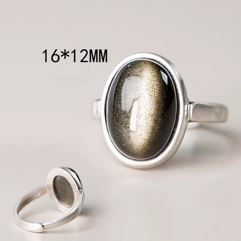 Verstellbarer Ring aus goldfarbenem Obsidian, 16 x 12 mm, zum Schutz des Reichtums