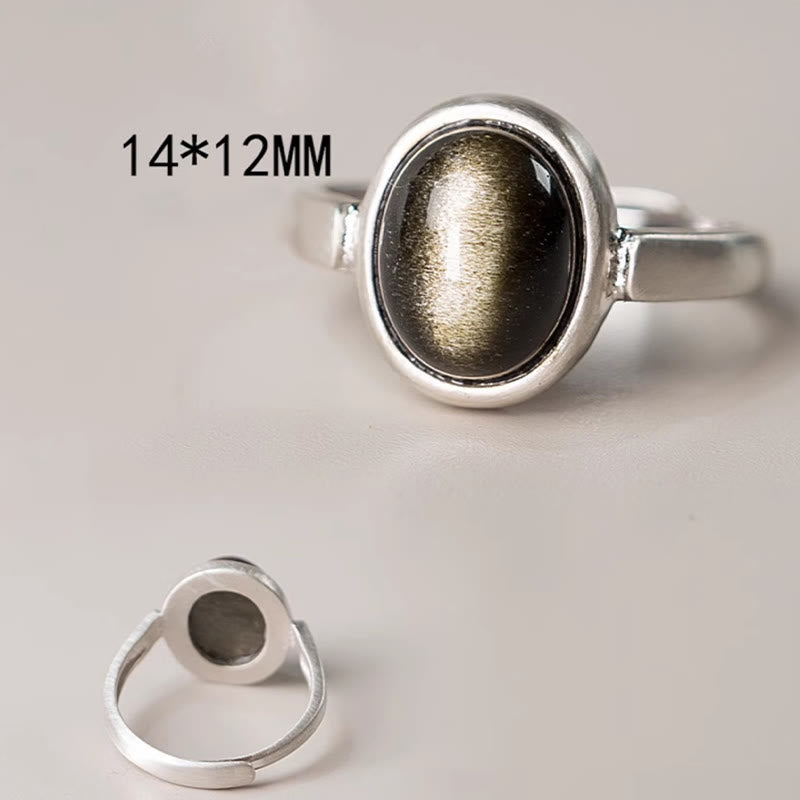 Verstellbarer Ring aus goldfarbenem Obsidian, 16 x 12 mm, zum Schutz des Reichtums