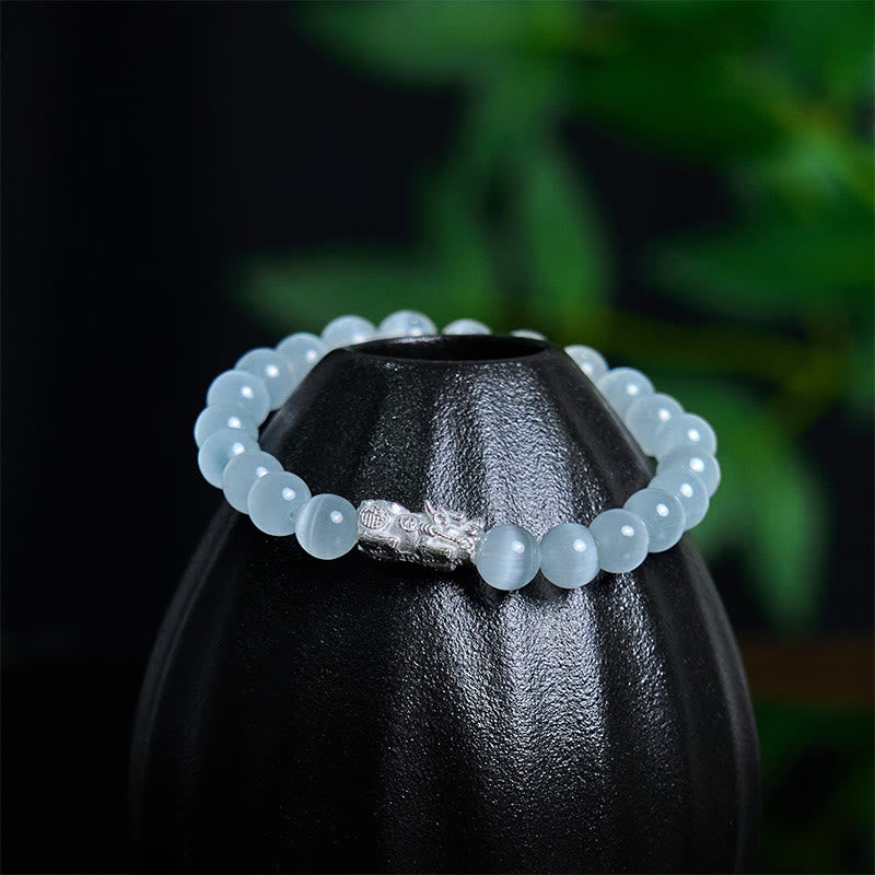 8 mm weißes Katzenauge-Pixiu-Armband für Glück und Schutz