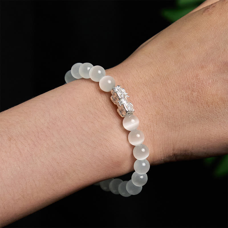8 mm weißes Katzenauge-Pixiu-Armband für Glück und Schutz