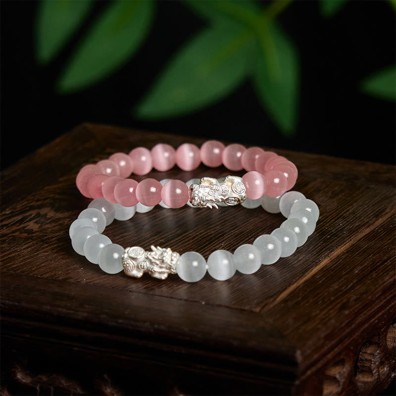 8 mm weißes Katzenauge-Pixiu-Armband für Glück und Schutz