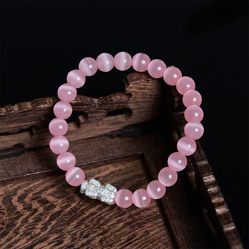 8 mm weißes Katzenauge-Pixiu-Armband für Glück und Schutz