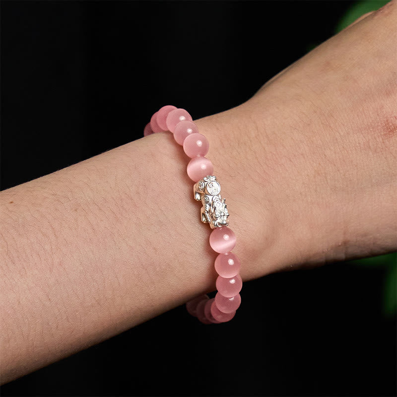8 mm weißes Katzenauge-Pixiu-Armband für Glück und Schutz