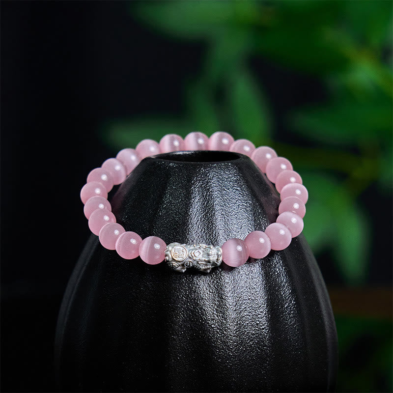 8 mm weißes Katzenauge-Pixiu-Armband für Glück und Schutz