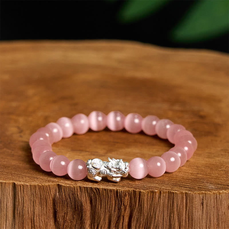 8 mm weißes Katzenauge-Pixiu-Armband für Glück und Schutz