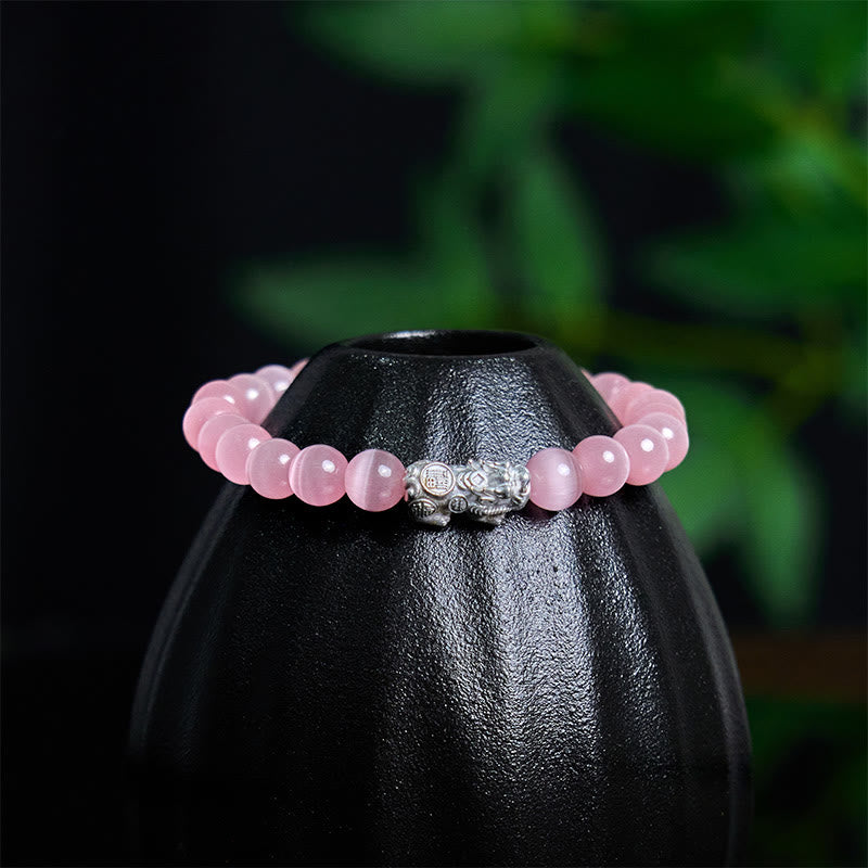 8 mm weißes Katzenauge-Pixiu-Armband für Glück und Schutz
