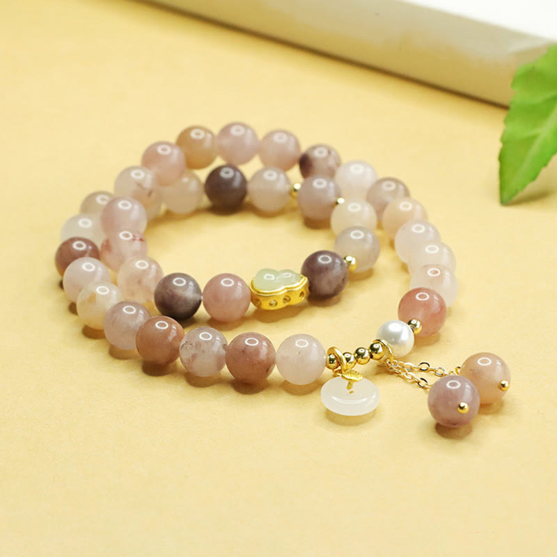 Goldenes Seiden-Jade-Armband mit Peace-Schnalle für Glück und Harmonie