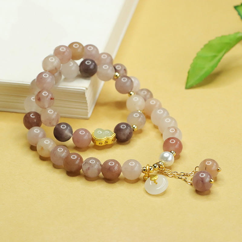 Goldenes Seiden-Jade-Armband mit Peace-Schnalle für Glück und Harmonie