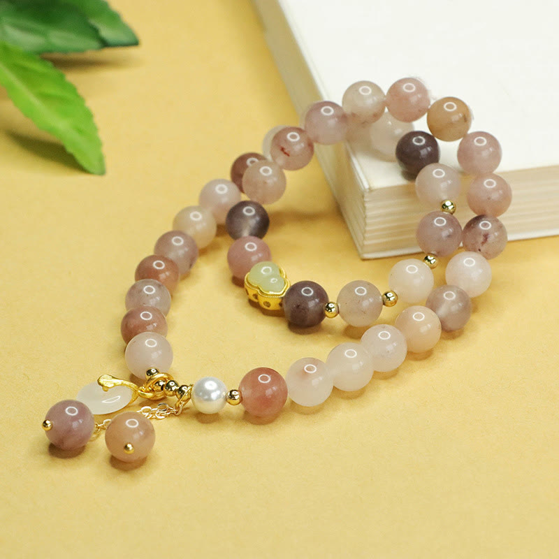Goldenes Seiden-Jade-Armband mit Peace-Schnalle für Glück und Harmonie