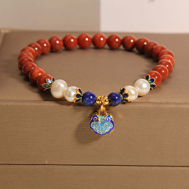 South Red Agate Peace Lock Bracelet for Women 7in Wrist