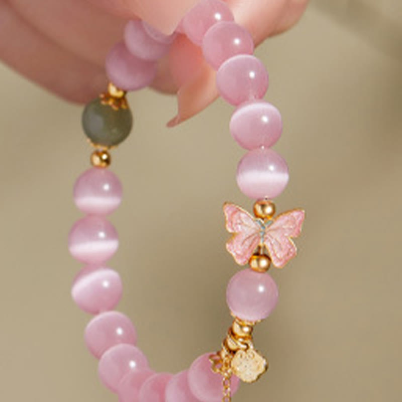 925 Sterling Silber Katzenauge Hetian Jade Schmetterling Peace Lock Armband