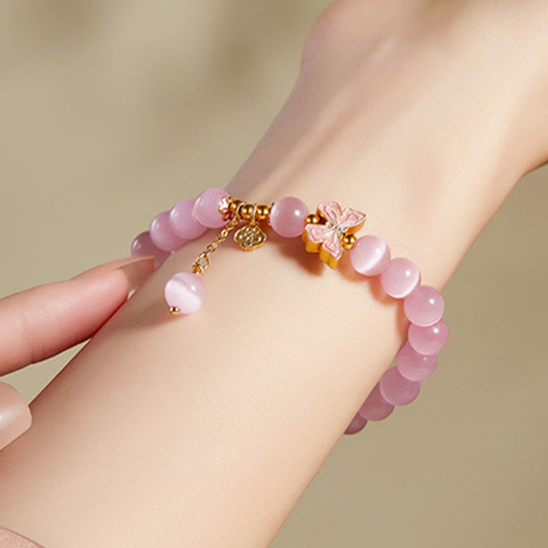 925 Sterling Silber Katzenauge Hetian Jade Schmetterling Peace Lock Armband