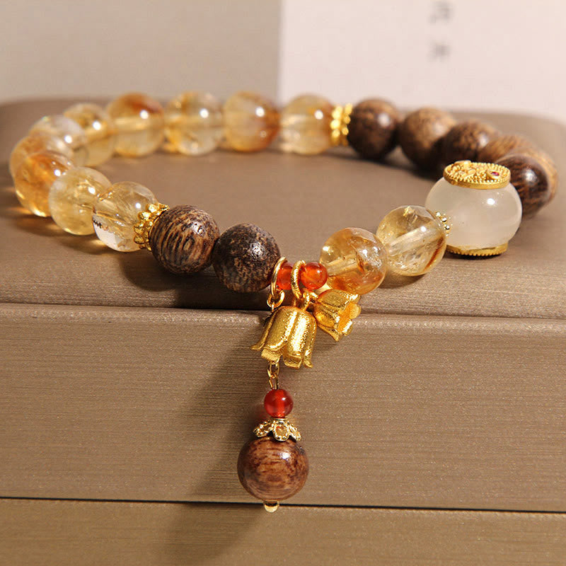 8mm Citrine Protection Bracelet with Agarwood Balance | Healing Sounds