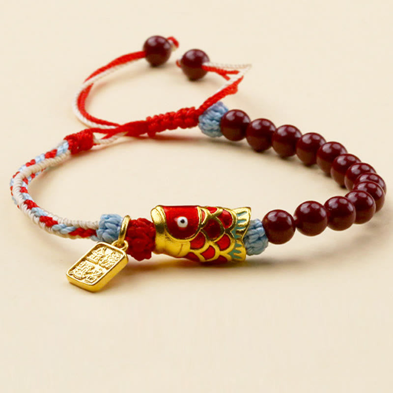 Cinnabar Bracelet with Koi Fish Charm for Luck & Blessing