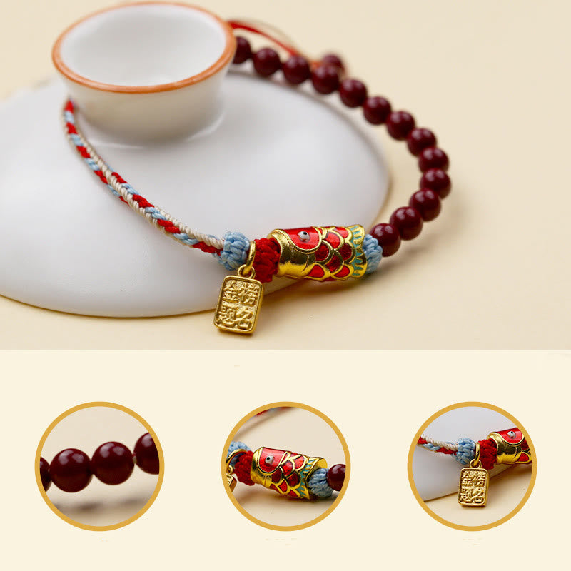 Cinnabar Bracelet with Koi Fish Charm for Luck & Blessing