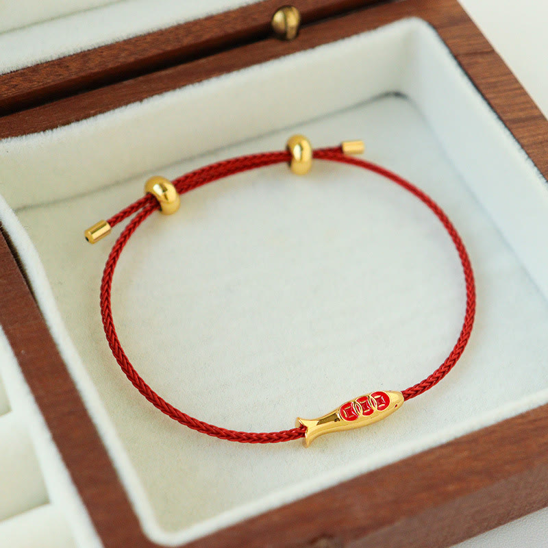 Koi Fish Red String Wealth Bracelet | Copper & Brass Luck Charm