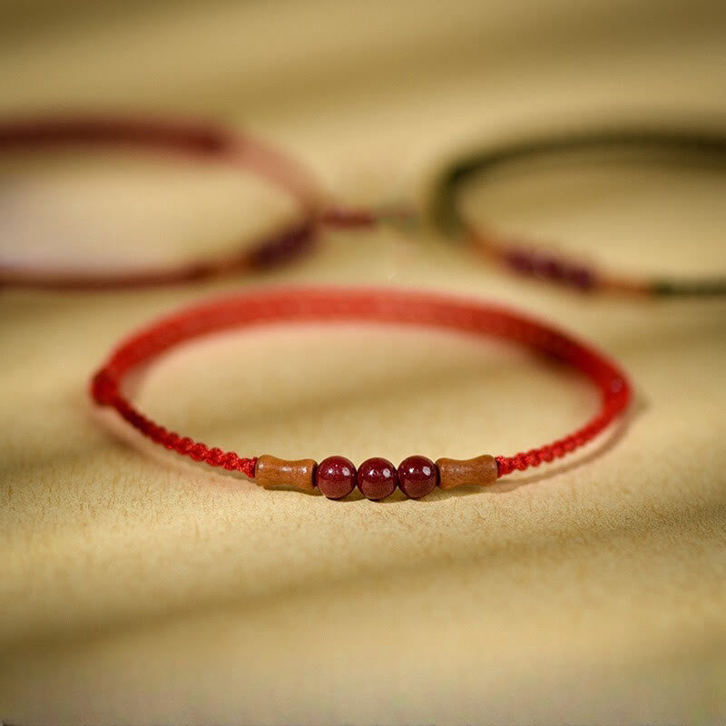 Cinnabar Blessing String Bracelet with Peach Wood – Protection & Calm