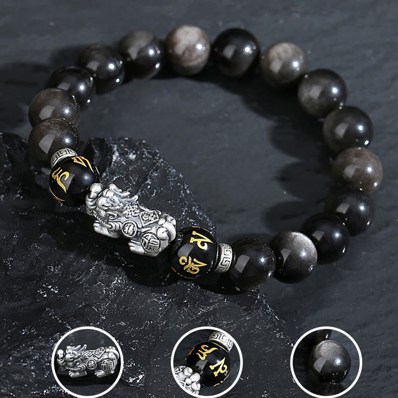Schwarzes Obsidian-Pixiu-Armband | 10 mm Stärke & Schutz