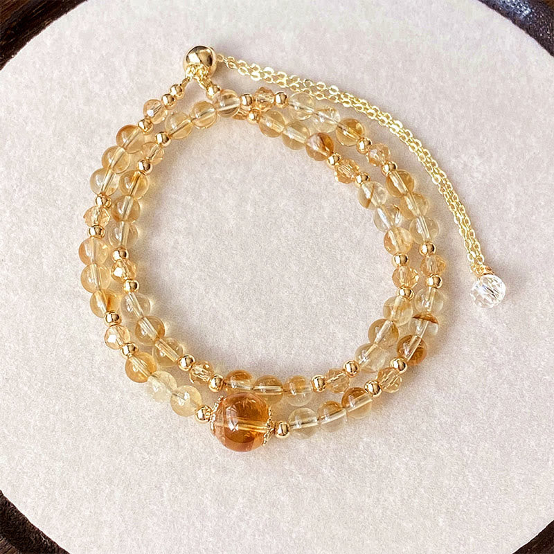 4mm and 8mm Citrine Pink Crystal Double Layer Bracelet for Creativity