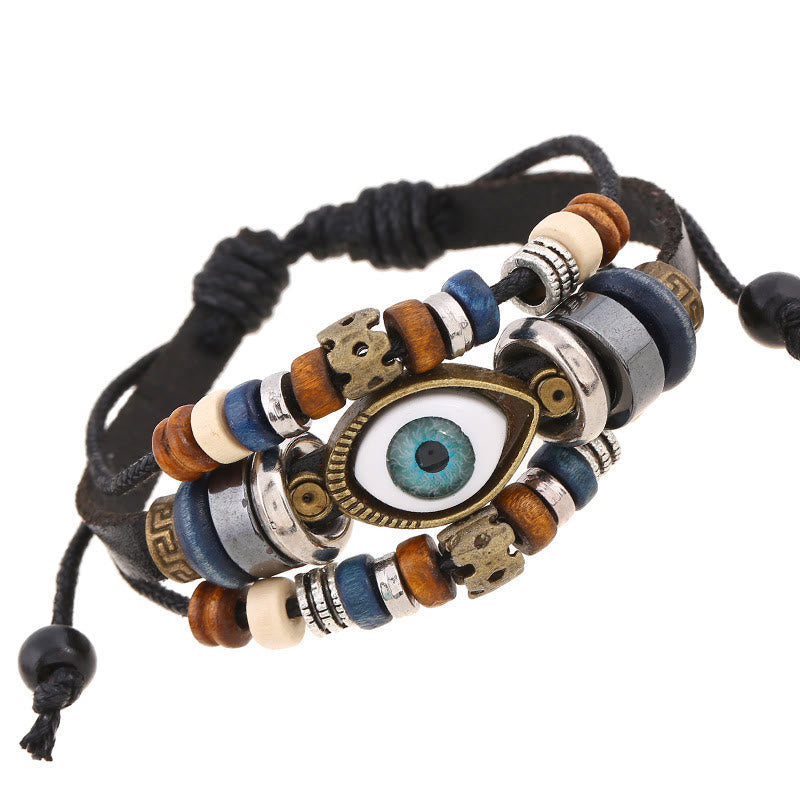Unisex Evil Eye Protection Leather Bracelet Adjustable