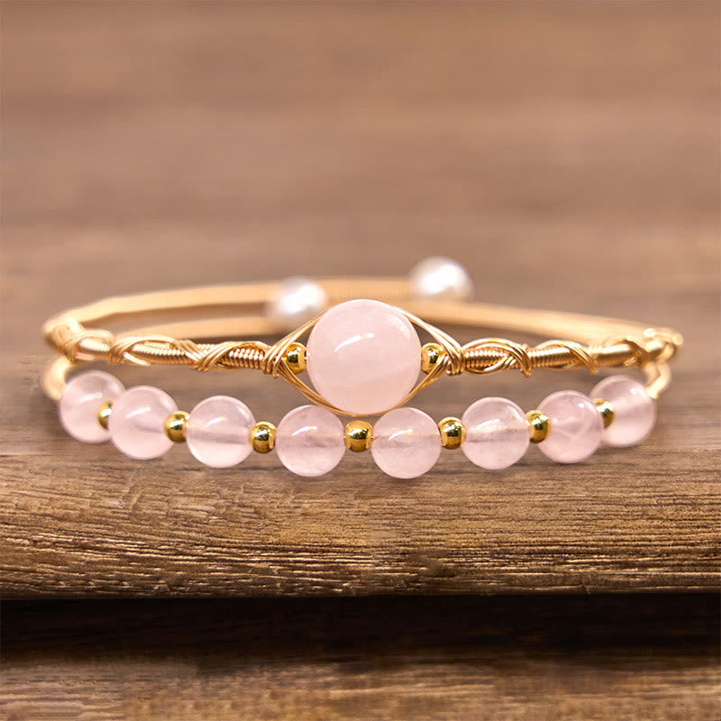 Rose Quartz Love Healing Cuff Bracelet 14K Gold Filled