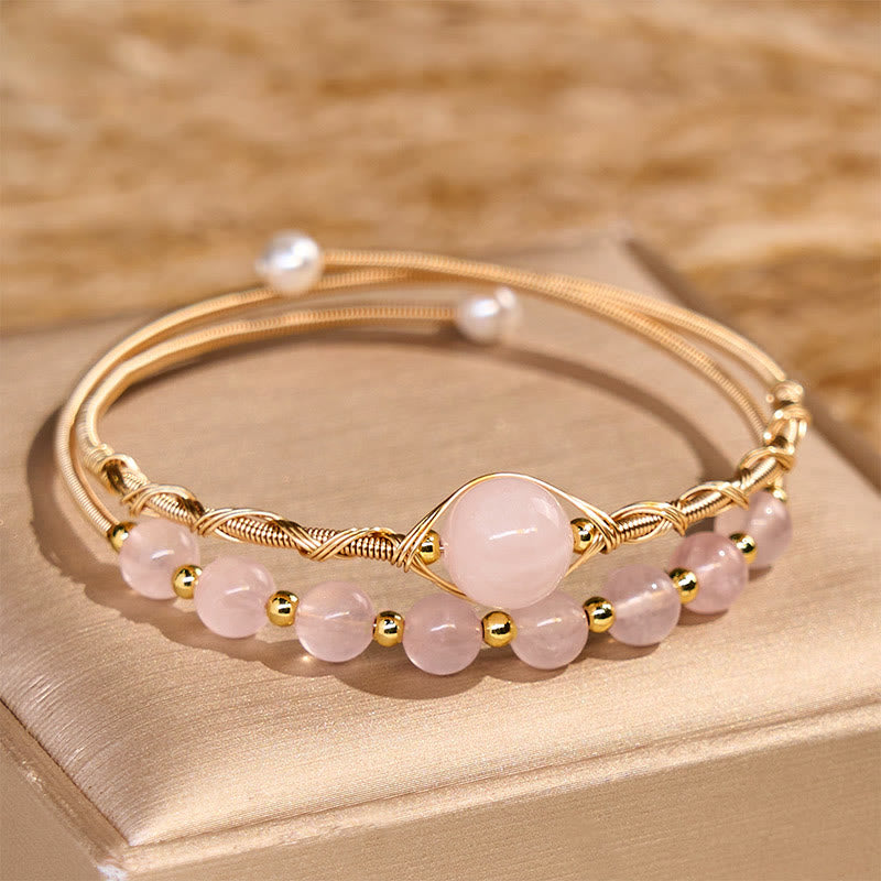 Rose Quartz Love Healing Cuff Bracelet 14K Gold Filled