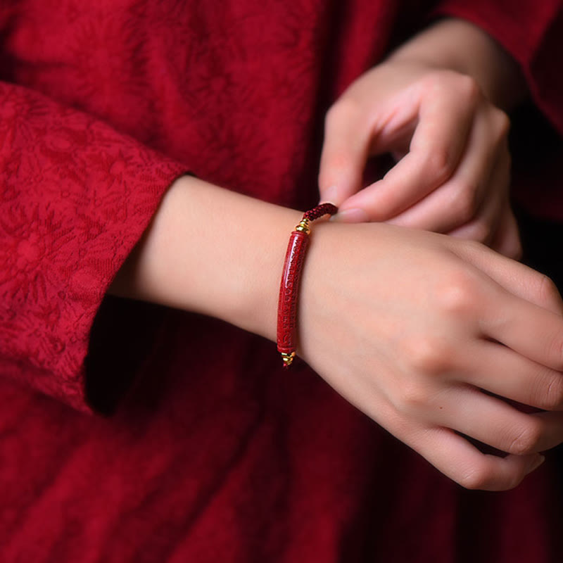 Unisex Cinnabar Blessing Bracelet with Om Mani Padme Hum
