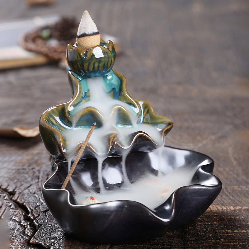 Lotus Leaf Koi Fish Ceramic Backflow Incense Burner 11.5cm