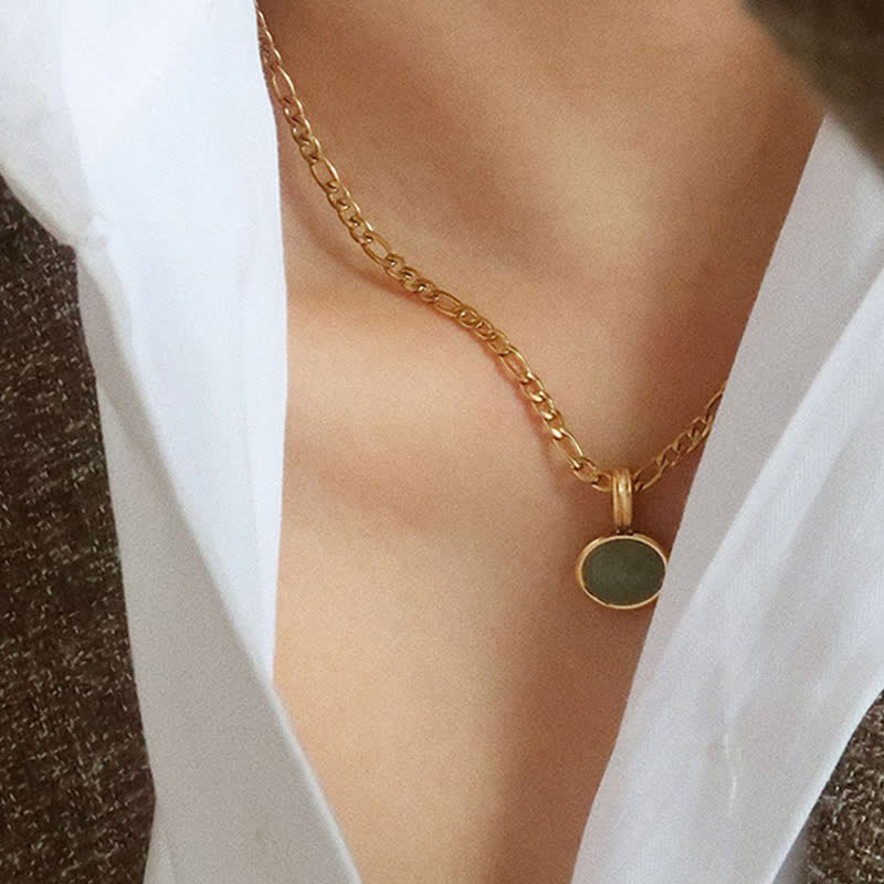 Türkisfarbener ovaler Kraft-Halskettenanhänger aus Titanstahl