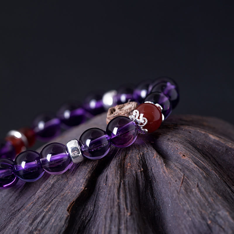 8 mm Amethyst-Rot-Achat-Sterlingsilber-Positivarmband