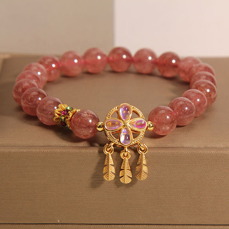 Strawberry Quartz Love Bracelet with Clover Dreamcatcher Charm