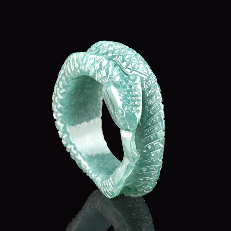 17 mm natürlicher Jade-Ring mit Schlangenschnitzerei zum Schutz des Wohlstands