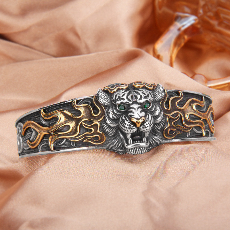 Verstellbares Schutzarmband aus 925er Sterlingsilber mit chinesischem Sternzeichen Tiger